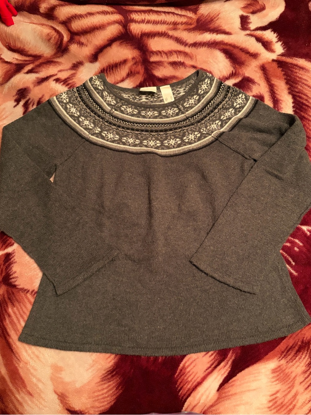 Liz Claiborne Gray Fair Isle Yoke Crewneck Sweater knit hollister y2k